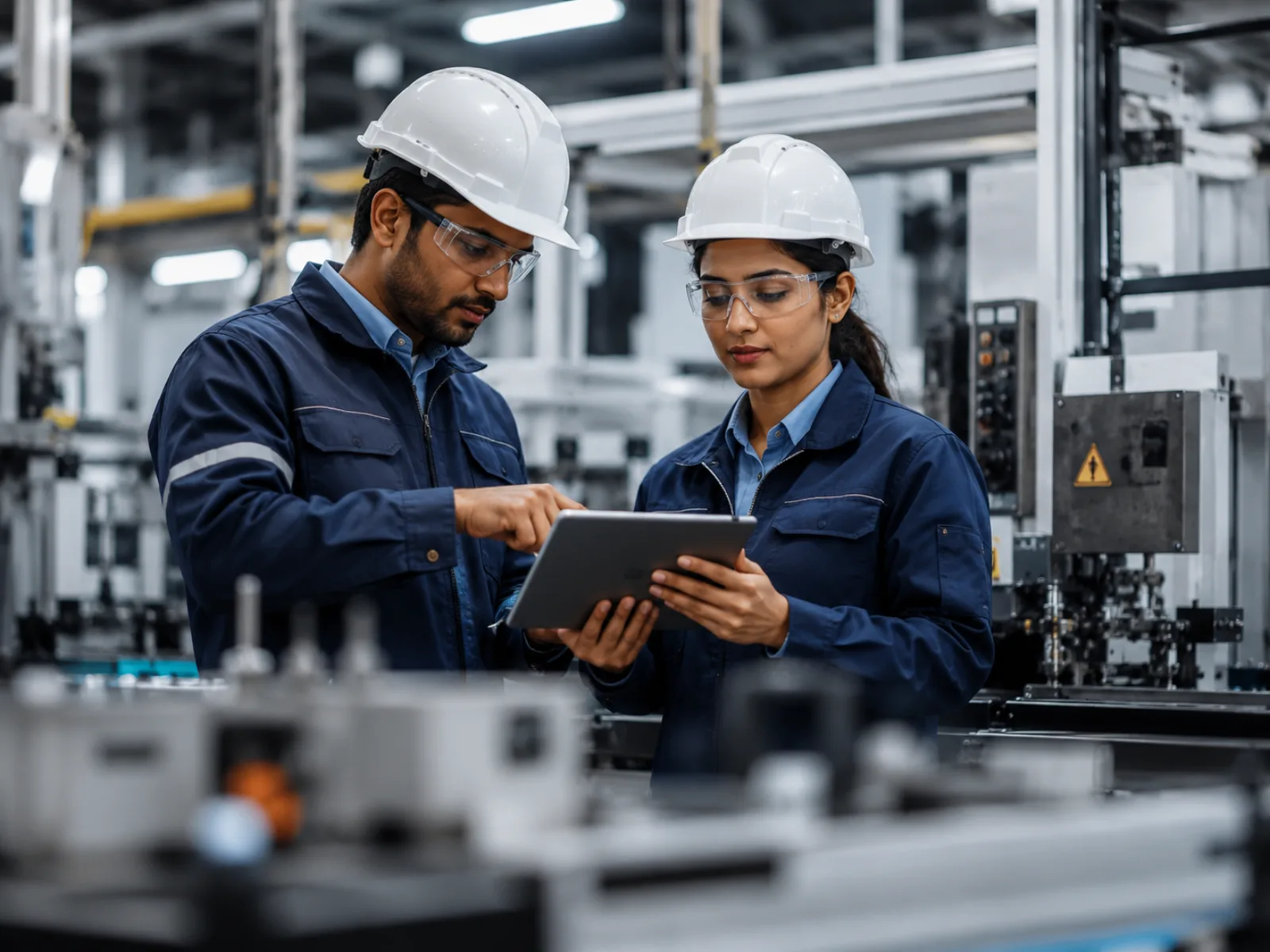 Manufacturing worker operating industrial equipment