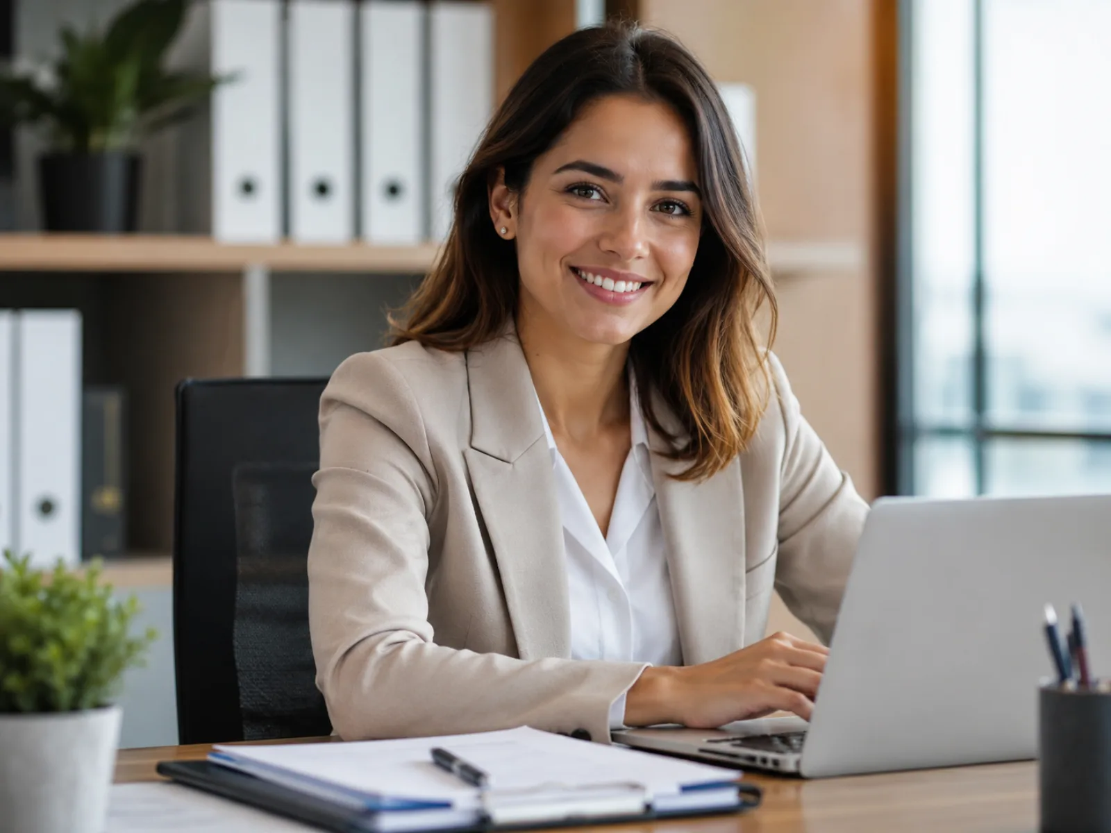 Office administrator working at a computer